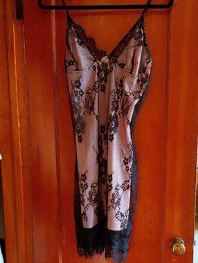 Roma Black Lace Overlay Slip Dress with Cream Underlayer